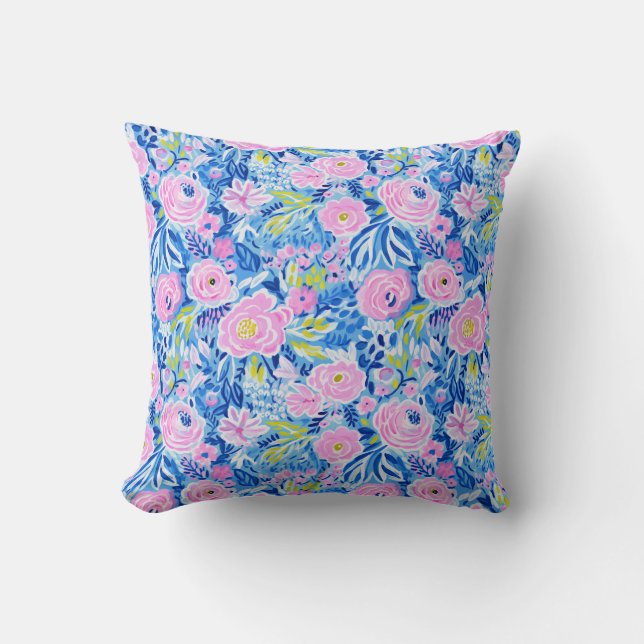 Trendig Vibrant Summer Resort Chic Blommigt Mode Kudde (Framsida)