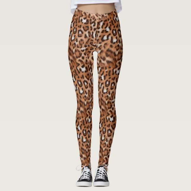 Trendig, Vild, Brun, Vit & Svart Leopard Leggings (Framsida)