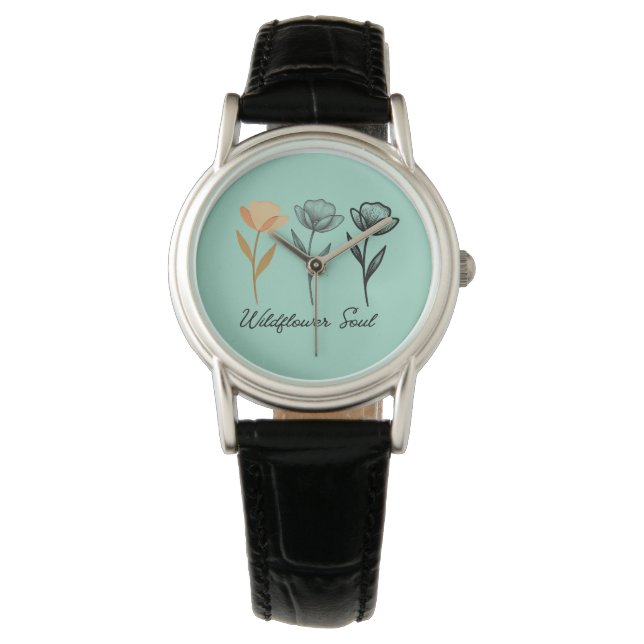 Trendig vildblomsdesign armbandsur (Framsida)