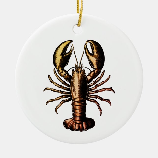 Trendig vintage Lobster Julgransprydnad Keramik (Framsidan)