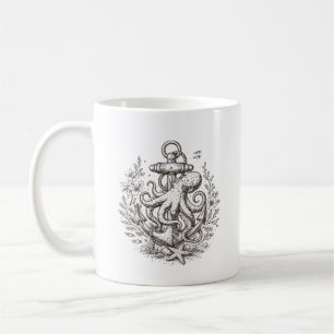 Trendig Vintage Marin Ankare med Bläckfisk Kaffemugg