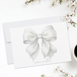 Trendig Vit Bow Personlig med Namn Monogram Anteckningskort