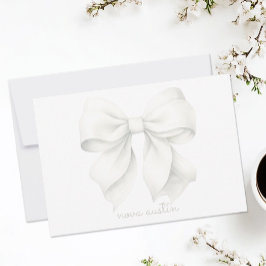 Trendig Vit Bow Personlig med Namn Monogram Anteckningskort