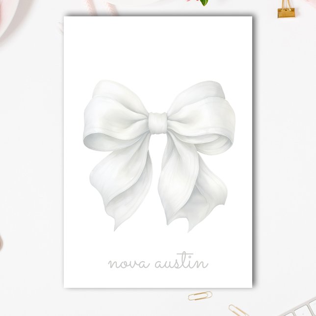 Trendig Vit Bow Personlig med Namn Monogram Post-it Block (Skapare uppladdad)