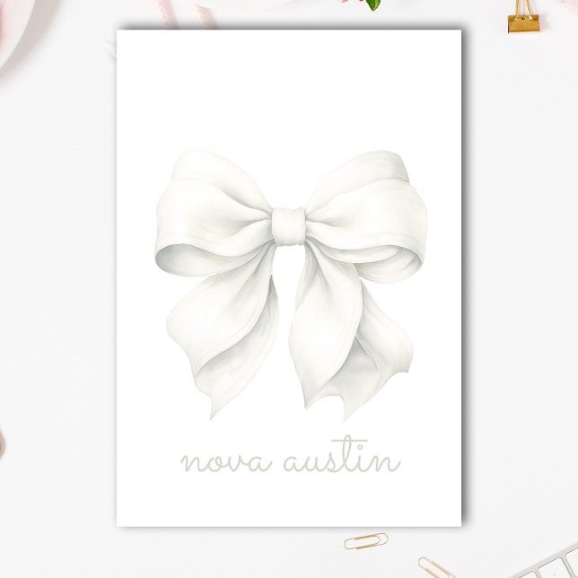 Trendig Vit Bow Personlig med Namn Monogram Post-it Block (Skapare uppladdad)