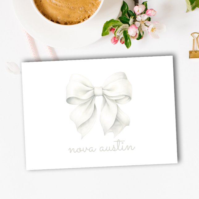 Trendig Vit Bow Personlig med Namn Monogram Post-it Block (Skapare uppladdad)