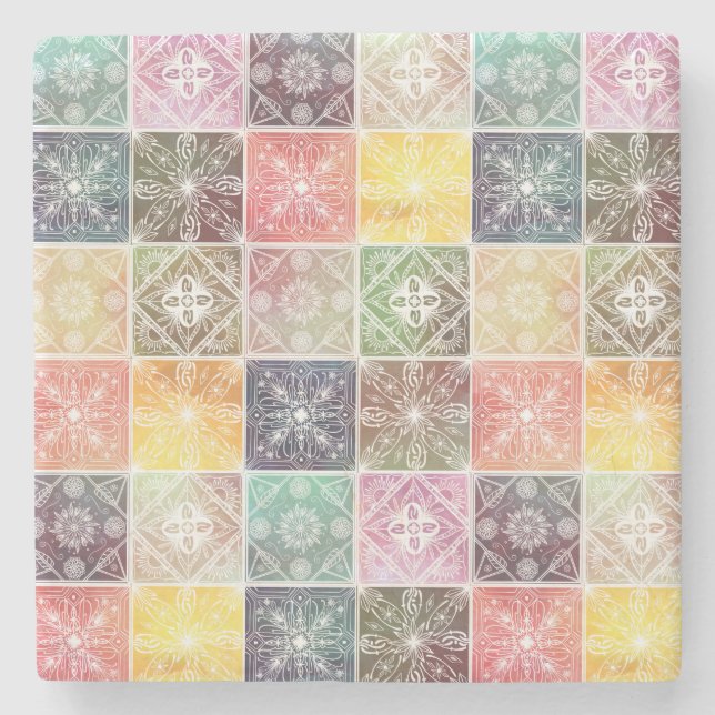 Trendig Vit geometrisk färgstark mönsterbild för o Stenunderlägg (Framsidan)