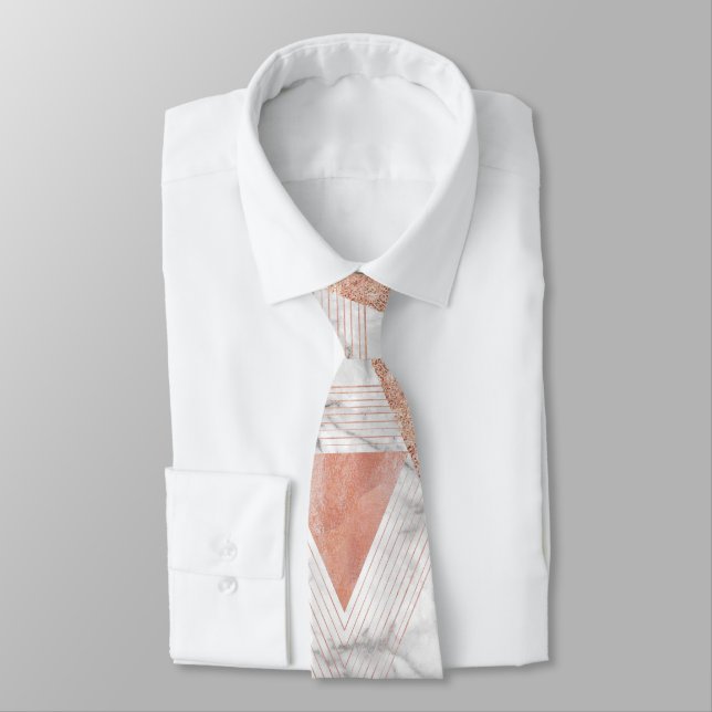 trendig vit marmor Rosa guld trianglar geometrisk Slips (Bunden)