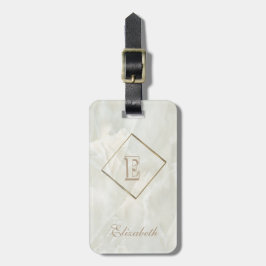 Trendig vit marmorerad textur, monogram-personlig bagagebricka