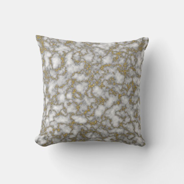 Trendig vit och guld glitter marmor abstrakt  kudde (Framsida)