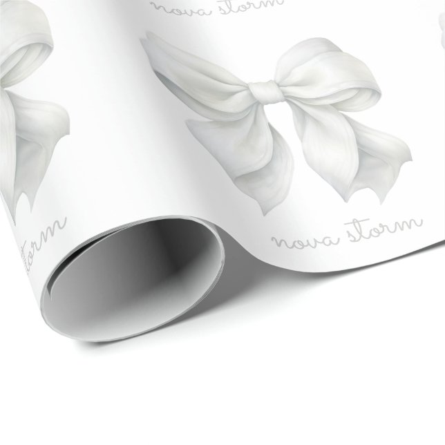 Trendig vit rosett personlig med namnmonogram presentpapper (Rullad Hörn)