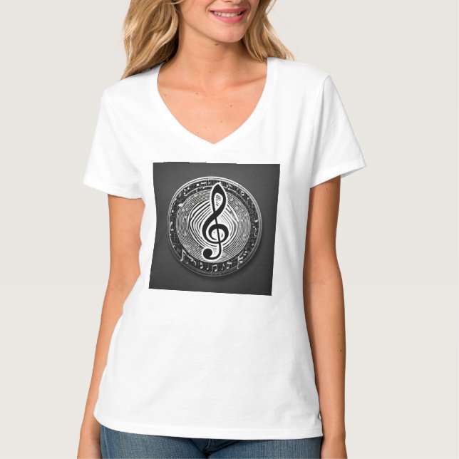 Trendig vit T-shirt med musiksymbol (Framsida)