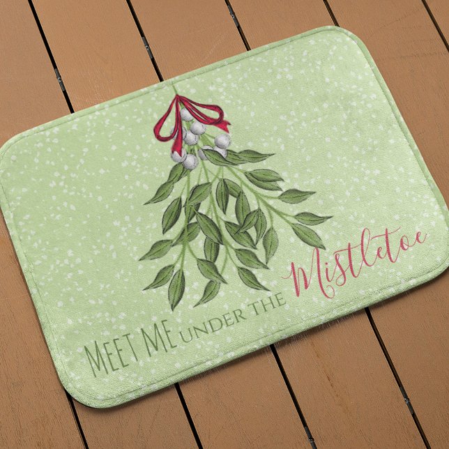 Trendig Vitsisk Helgdag Juldag Anpassningsbar Cute Badrumsmatta (Meet me under the mistletoe holiday bath mat)