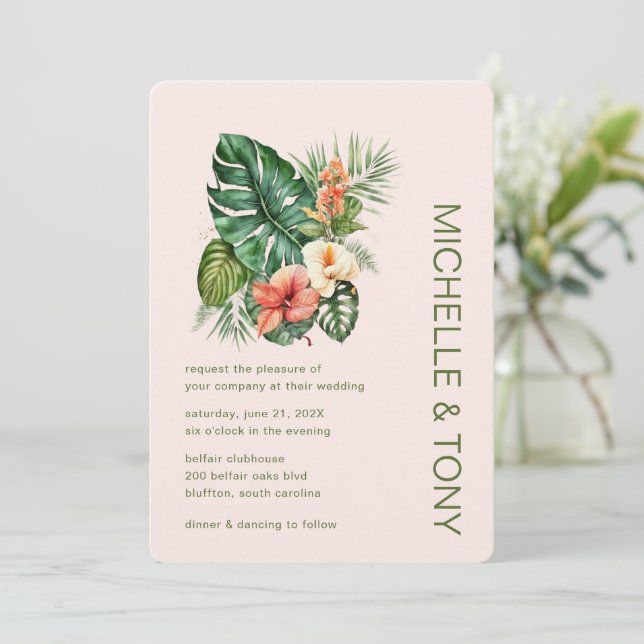 Trendig Watercolor Blommigt Botanical Bröllop Inbjudningar (Stående Fram)