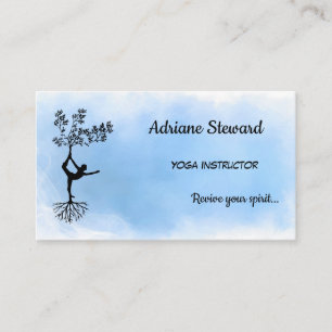 Trendig Watercolor Blue Silhouette Yoga Instructor Visitkort