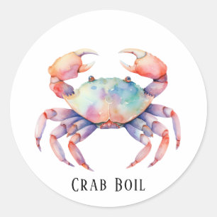Trendig Watercolor Crab Boil Party Runt Klistermärke