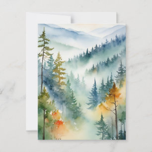 Trendig Watercolor Grönt Gräs Forest Mountain Vykort