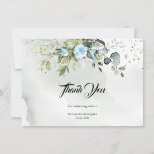 Trendig Watercolor Ice blåa blommor Eucalyptus gul Tack Kort