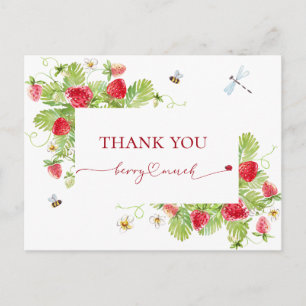 Trendig Watercolor Jordgubbs Baby Shower Tacksamhe Vykort