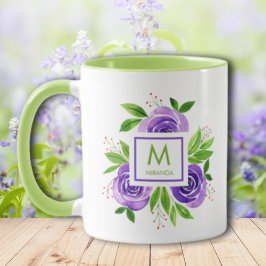 Trendig Watercolor Lila & Lime Ro Monogram Mugg
