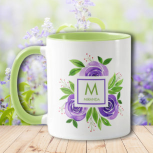 Trendig Watercolor Lila & Lime Ro Monogram Mugg