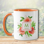 Trendig Watercolor Living Coral Ro Monogram Mugg<br><div class="desc">Det vackra mugg har den vackra vattenfärgen stil persilja till levande korall ro, löv och knoppar. Ett kvadratiskt vitt ram med en levande korallkvadrat inuti blommornas centrum. Finns även i andra storlekar och stilar. ÄNDRA FÄRG i kortextrutan, gröntens textteckensnitt och till och med teckensnittet genom att klicka på CUSTOMIZE. Finns...</div>
