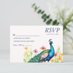 Trendig Watercolor Peacock Flowers OSA Kort