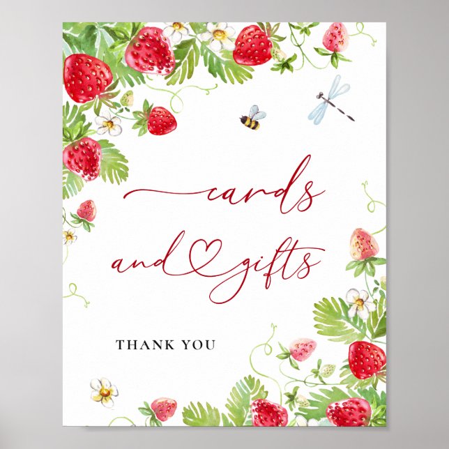 Trendig Watercolor Strawberry Baby cards och prese Poster (Framsidan)