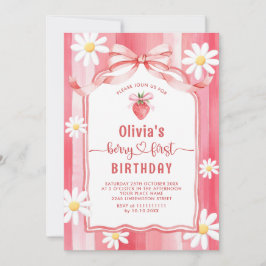 Trendig Watercolor Strawberry Baby First Birthda Inbjudningar