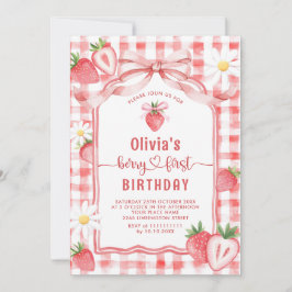 Trendig Watercolor Strawberry Baby första födelsed Inbjudningar