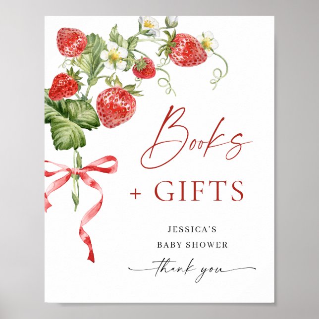 Trendig Watercolor Strawberry Bokar for Baby Showe Poster (Framsidan)