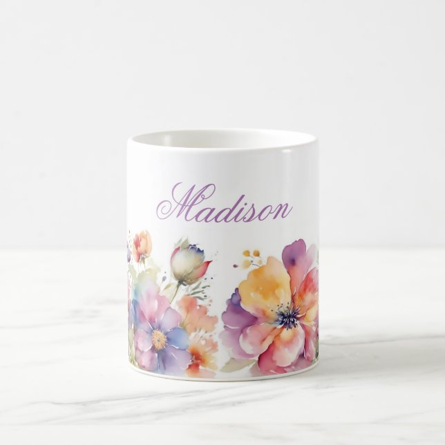 Trendig Watercolor Wildblommor Namn Personlig Kaffemugg (Center)