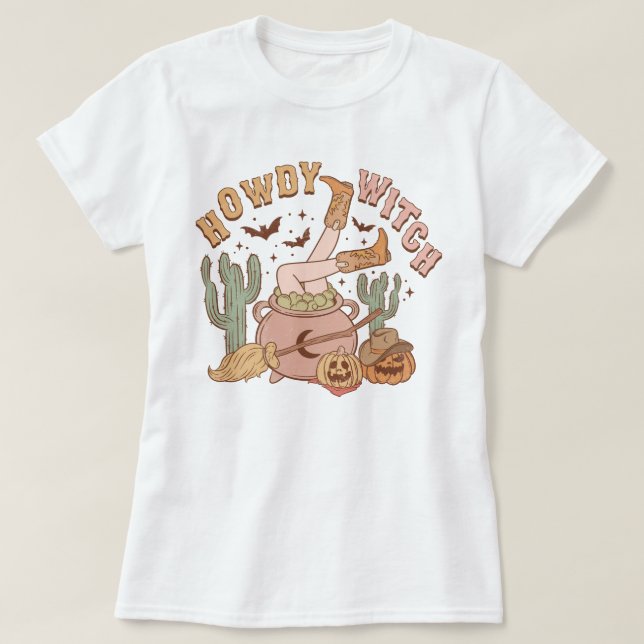Trendig Western Cowgirl Howdy Witch Halloween T Shirt (Design framsida)