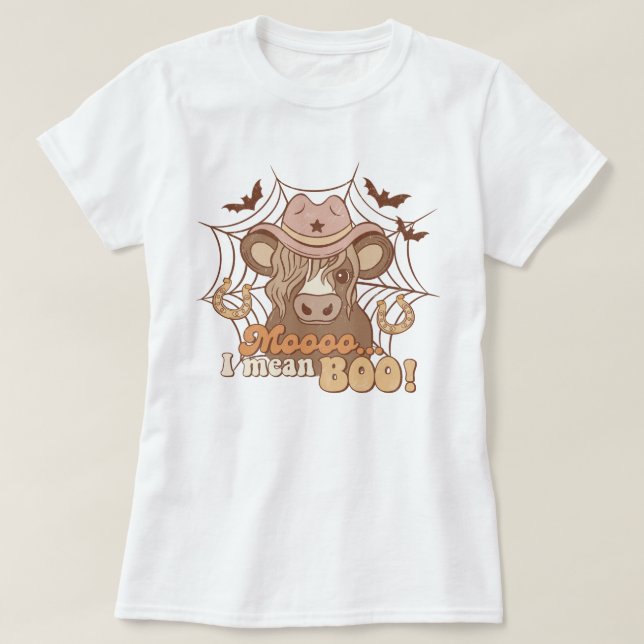 Trendig Western Funny Cow Moo Boo Halloween T Shirt (Design framsida)