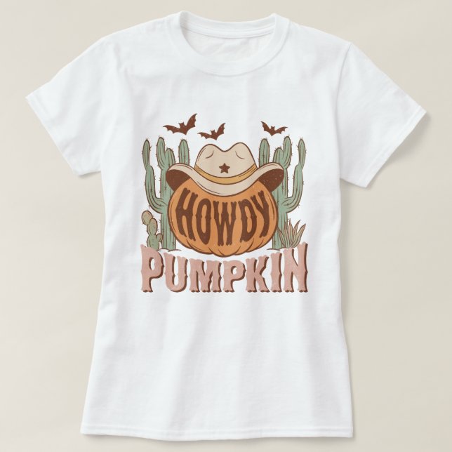 Trendig Western Funny Howdy Pumpkin Halloween T Shirt (Design framsida)