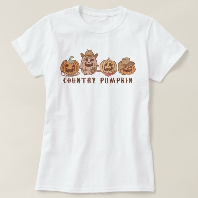 Trendig Westernare Land Cow Pumpkin Halloween T Shirt (Design framsida)