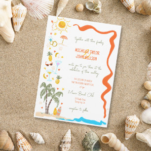Trendig Whimsical Doodle Hand plockade Beach Weddi Inbjudningar