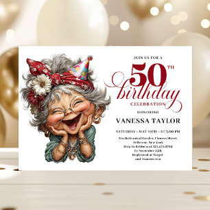 Trendig Whimsical Kvinna 50-årsdag Rolig Humor Inbjudningar