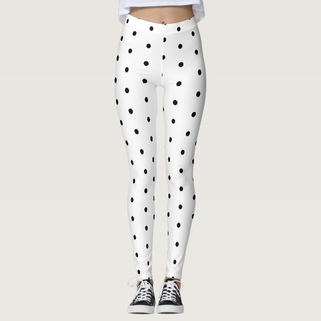 Trendig White and Black Polka Dot Mönster Leggings (Framsida)