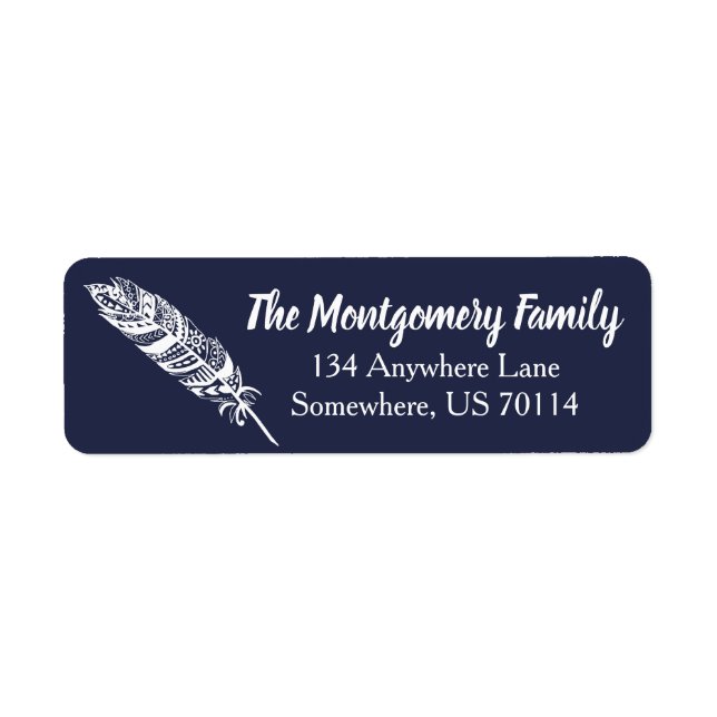 Trendig White Bohemian Tribal Feather Returadress Etikett (Framsidan)