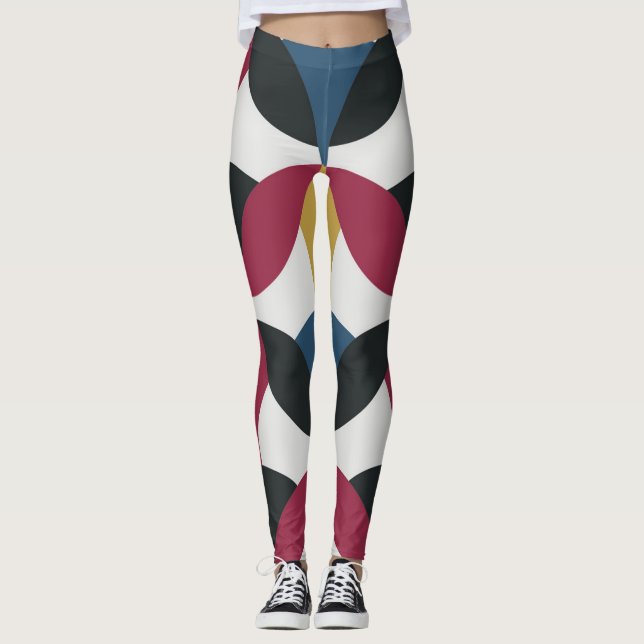 Trendig White Burgundy Blue Black Gult Mode Leggings (Framsida)