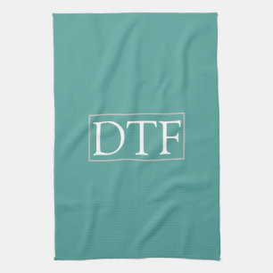 Trendig White DIY Monogram/Namn LtGrey Gräns, Teal Kökshandduk