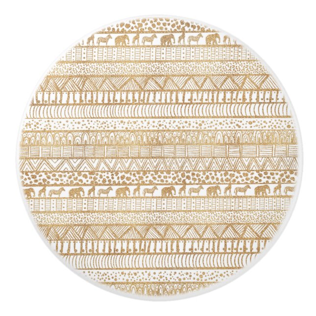 Trendig White Guld stammen African Mönster Knopp (Framsidan)