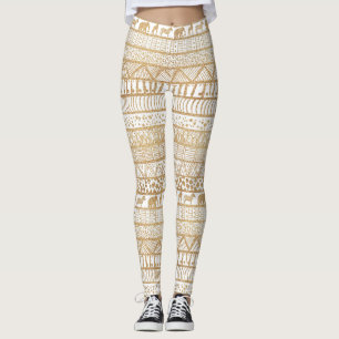 Trendig White Guld stammen African Mönster Leggings