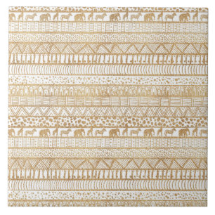 Trendig White & Guld Tribal African Mönster Kakelplatta
