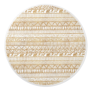 Trendig White & Guld Tribal African Mönster Knopp