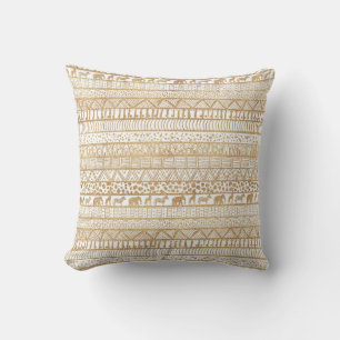 Trendig White & Guld Tribal African Mönster Kudde