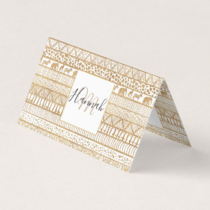 Trendig White & Guld Tribal African Mönster Visitkort