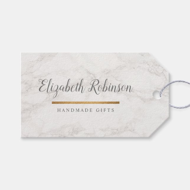 Trendig White Marble & Guld Glitter handgjorda gåv Presentetikett (Framsidan (Horisontell))
