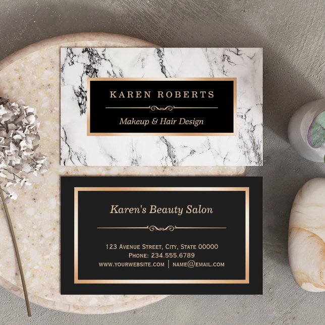 Trendig White Marble Makeup Artist Hair Salon Visitkort (Skapare uppladdad)